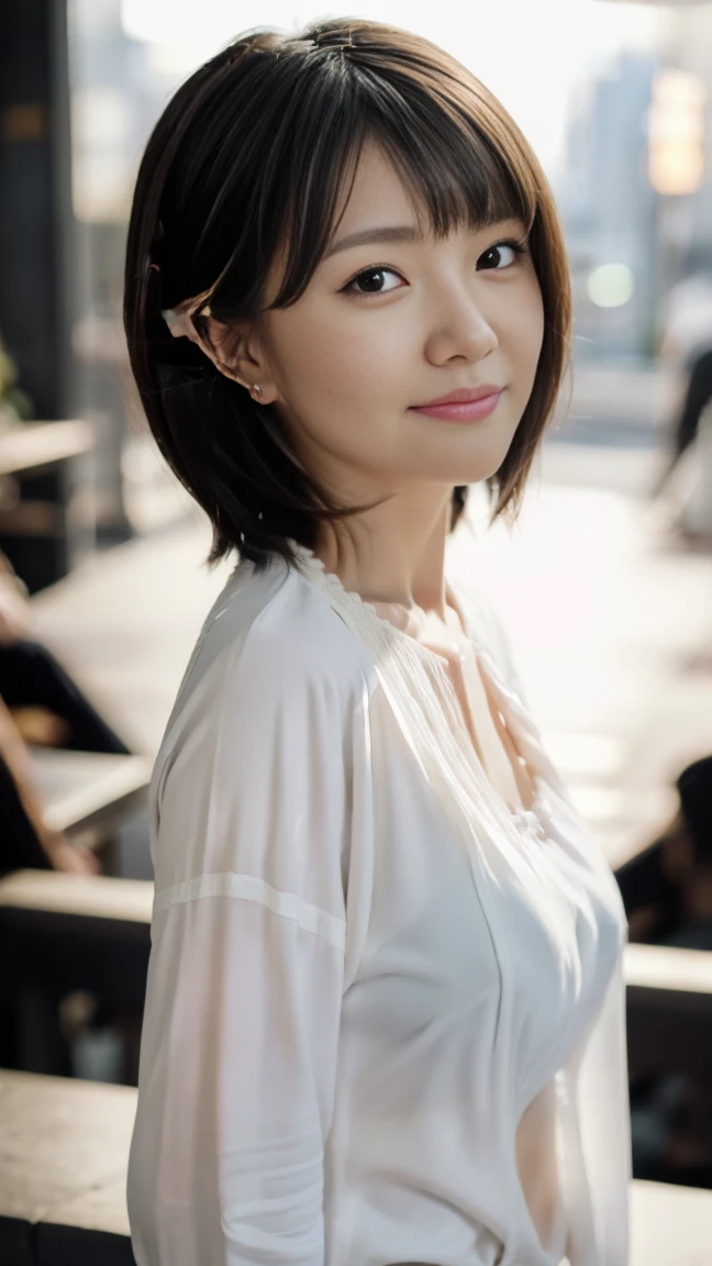 ((from below:1.5)), ((whole body:1.5)), (ultra detailed), (masterpiece), (best quality), Highest quality, Realistic, Surreal, Highest quality, Extremely detailed CG, Very delicate and beautiful, 16K wallpaper, High resolution, 1 Girl, 43歳の日本people女性, (small eyes:1.5), ((Two very small moles on my right cheek:1.5)), (Skin dents), Medium Chest, (cinematic lighting), (The city of Ginza at night), people々, (bob cut:1.5), (graduated haircut:1.5), (Both ears are covered by hair:1.5), ((White blouse:1.5)), (I wore it:0.8), Nice, bloom, Floating Hair, (Dynamic pose:0.6), BREAK ((in the night:1.5)), Beautiful moonlit night sky, bench, Sitting, Spread your legs, (Shy Smile:1.2), Thin lips, slim, (Highly detailed face), (Highly detailed facial expressions), (Face the front completely:1.5), ((Looking into the camera:1.5)), Slender body, Large file size,