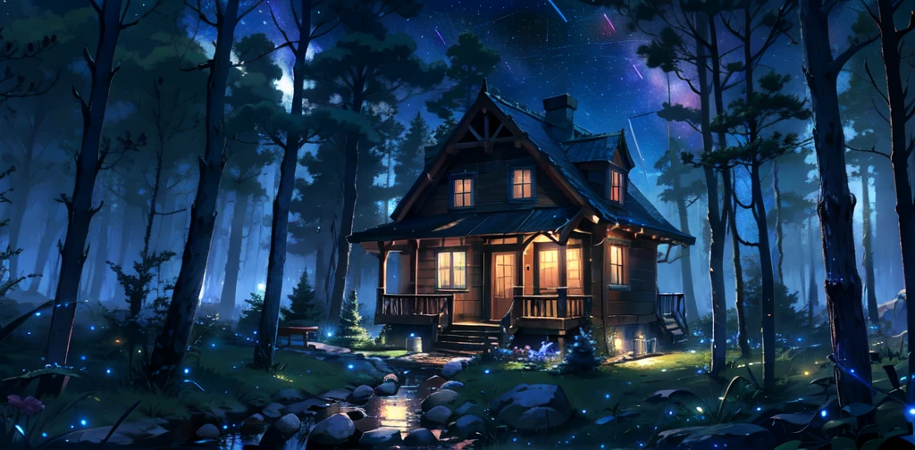 There is a candy house in the forest,The body is blue,A little bit of starlight