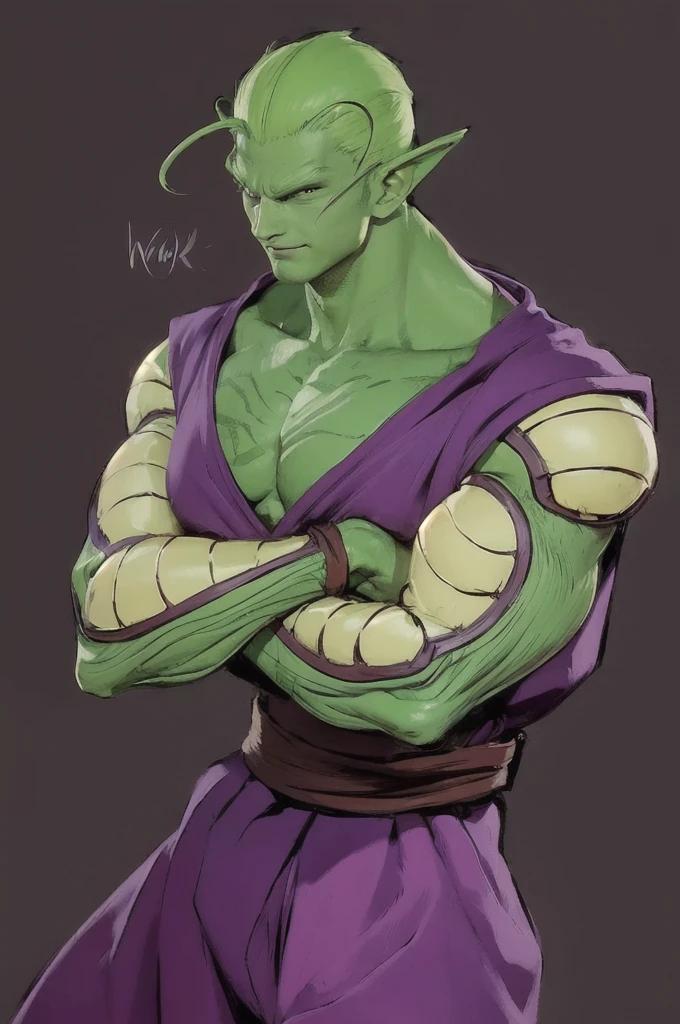 picoro character dragon ball, a man, masterpiece, best quality, (extremely detailed CG unity 8k wallpaper), (best quality), (best illustration), (best shadow), absurdres, realistic lighting, (Abyss), beautiful detailed glow, art by PeterMohrBacher,
