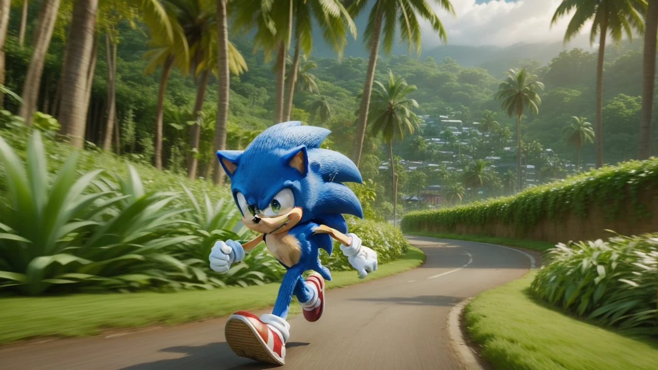 Sonic running through the spring yard zone, 8k,
purple buildings, go after robotnik.