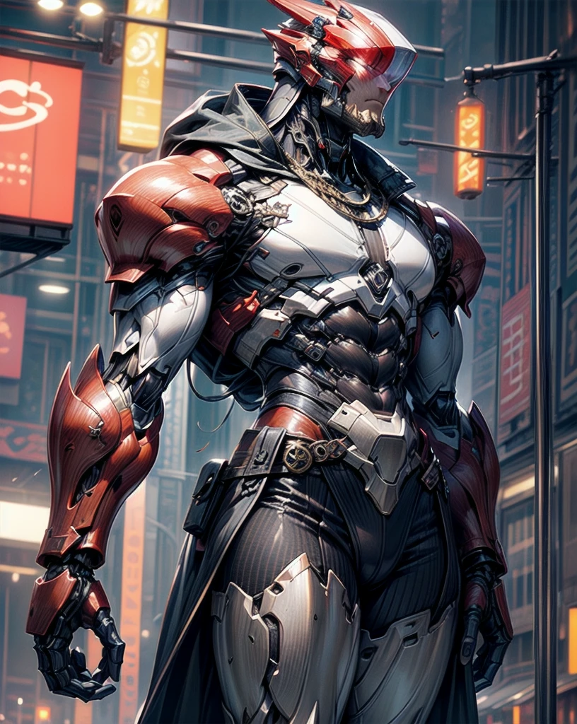 a man with a sleek yet tactical armored leather military trench coat, flat masculine chest, mechanical mecha knight head with a narrow visor, sleek and revealing armor plated under suit with waist cut outs, beautifully engraved upper arm and shoulder armor, androgynous charm with slim yet heavily muscled physique, sylphlike with a sleek waist, toned yet beautifully sleek cybernetic arms and mechanical arms and legs, mecha muscles, brass metal armor and brown leather, dieselpunk, best quality, 4k, 8k, highres, masterpiece, ultra-detailed, realistic, photorealistic, photo-realistic, HDR, UHD, studio lighting, ultra-fine painting, sharp focus, physically-based rendering, extreme detail description, professional, vivid colors, bokeh, portraits, concept art