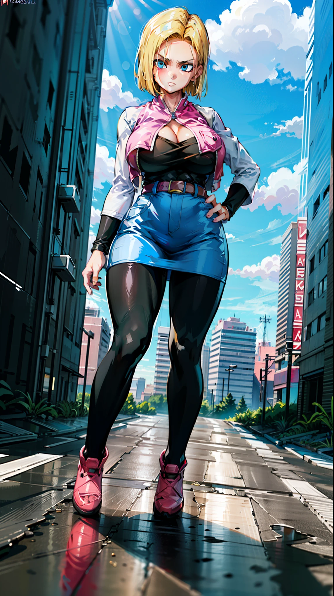 supergirl, pureerosface_v1, sticker of a girl from dc comic, full body, Kim Jung gi, , (gigantic breasts breasts 1.6),soul, digital illustration, comic style, cyberpunk, perfect anatomy, centered, approaching perfection, dynamic, highly detailed, watercolor painting, artstation, concept art, smooth, sharp focus, illustration, art by Carne Griffiths and Wadim Kashin ,, (masterpiece, best quality, ultra-detailed, best shadow),, In the style of Neon Genesis Evangelion, you find yourself standing on a desolate, post - apocalyptic wasteland, as the distant ruins of a massive city loom on the horizon. The sky is filled with ominous clouds, as a massive creature towers in the distance, huge breast, gigantic , titsnipples, curvy, thicc