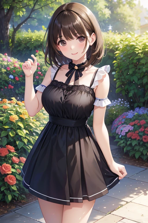 (masterpiece:1.2, top-quality), (realistic, photorealistic:1.4), beautiful illustration, (natural side lighting, movie lighting), (face focus,full body, from below),a 17 years old girl, japanese, high school girl, perfect face, perfect body, cute and symmetrical face, shiny skin, babyface,(short hair:1.6), (low ponytail:1.6), long sideburns, light brown hair), asymmetrical bangs, dark blue eyes, big eyes, drooping eyes, (small breasts, posed cleavage,seductive thighs, big ass), beautiful hair, beautiful face, beautiful detailed eyes, beautiful clavicle, beautiful body, beautiful chest, beautiful thigh, beautiful legs, beautiful fingers, (off-shoulder red  sweter dress:1.3), (sleeveless black:1.1),( brown tight mini skirt), emerald green hair ribbon), (beautiful scenery), morning, (street), standing, upper eyes, (with sparkling eyes and a contagious smile:1.2),looking at Viewer