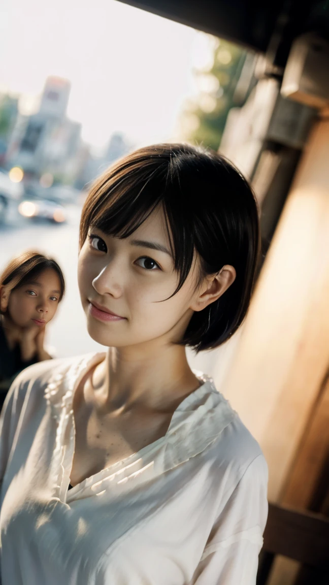 ((from below:1.5)), ((whole body:1.5)), (ultra detailed), (masterpiece), (best quality), Highest quality, Realistic, Surreal, Highest quality, Extremely detailed CG, Very delicate and beautiful, 16K wallpaper, High resolution, 1 Girl, 43歳の日本people女性, (small eyes:1.5), ((Two very small moles on my right cheek:1.5)), (Skin dents), Medium Chest, (cinematic lighting), (The city of Ginza at night), people々, (bob cut:1.5), (graduated haircut:1.5), (Both ears are covered by hair:1.5), ((White blouse:1.5)), (I wore it:0.8), Nice, bloom, Floating Hair, (Dynamic pose:0.6), BREAK ((in the night:1.5)), Beautiful moonlit night sky, bench, Sitting, Spread your legs, (Shy Smile:1.2), Thin lips, slim, (Highly detailed face), (Highly detailed facial expressions), (Face the front completely:1.5), ((Looking into the camera:1.5)), Slender body, Large file size,