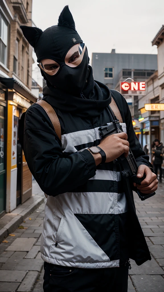 masked bandit with a gun