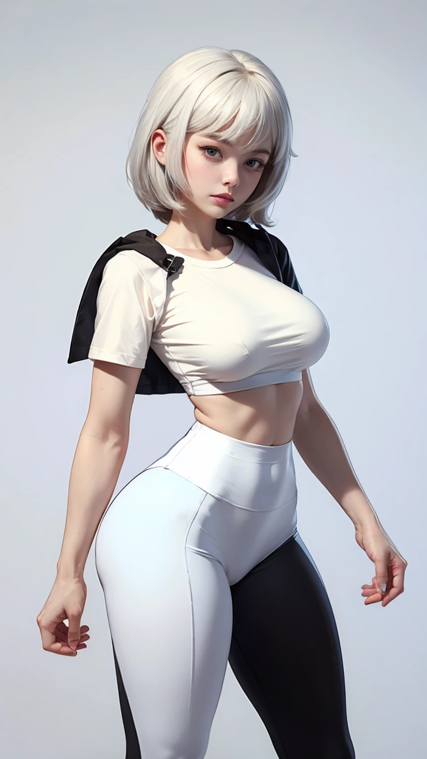 UnderBoob T Shirt, tight leggings, white hair