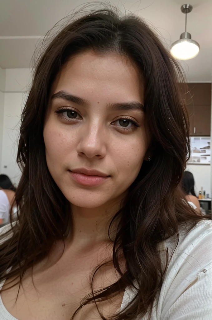Photorealistic, best quality, ultra-detailed, beautiful Colombian woman with long black hair, 20s, brown eyes, medium breasts, upper body, selfie photos, face in sharp focus, f/4, iso 200, shutter 1/ , cinematic light, award-winning photography, high sharpness, skin texture, best shadow, easy symmetry, ultra-detailed film grain. Influencer considered a luxury and lifestyle trendsetter, offers her followers exclusive style advice, inspired by tips and purchases. 8k uhd attention to detail. just face ((torso selfie, happy)), in a room.brown hair with perfect body and face without makeup with ((pink pajamas:1)) white. She is sitting, legs together, slightly apart. in 3rd wave cafe (best quality, Ultra detailed, masterpiece: 1.2), perfect face, (highly detailed skin), Skin texture, glowing skin, photorealistic, Disdainful expression, summer haze, Soft colors, warm colors and soft, Main light, backlight, soft natural lighting. hot pose. in a sweater taking a selfie, impeccable eyelashes, Beautiful eyes, detailed eyes, Flawless eyes taking a selfie of themselves