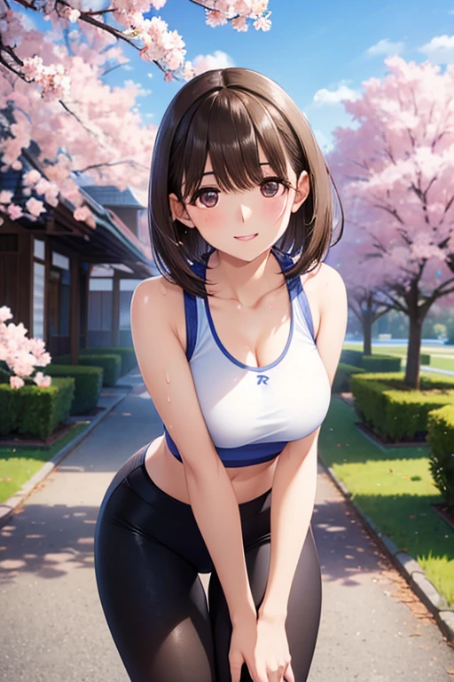 anegasaki nene、Shiny brown hair, short hair, (Beautiful brown eyes、Sparkling eyes, Fine grain)、smile、Ultra-detailed eyes、Very detailed顔, Very detailed目,Cowboy Shot、

(((masterpiece, Highest quality, High resolution,8k))),(((beautiful girl))),masterpiece,Highest quality,High resolution,Very detailed,People Girls,short hair,Sports Bra,leggings,Outdoor,cherry blossoms,smile,Sweat,Leaning forward,hand_upon_Own_knees,