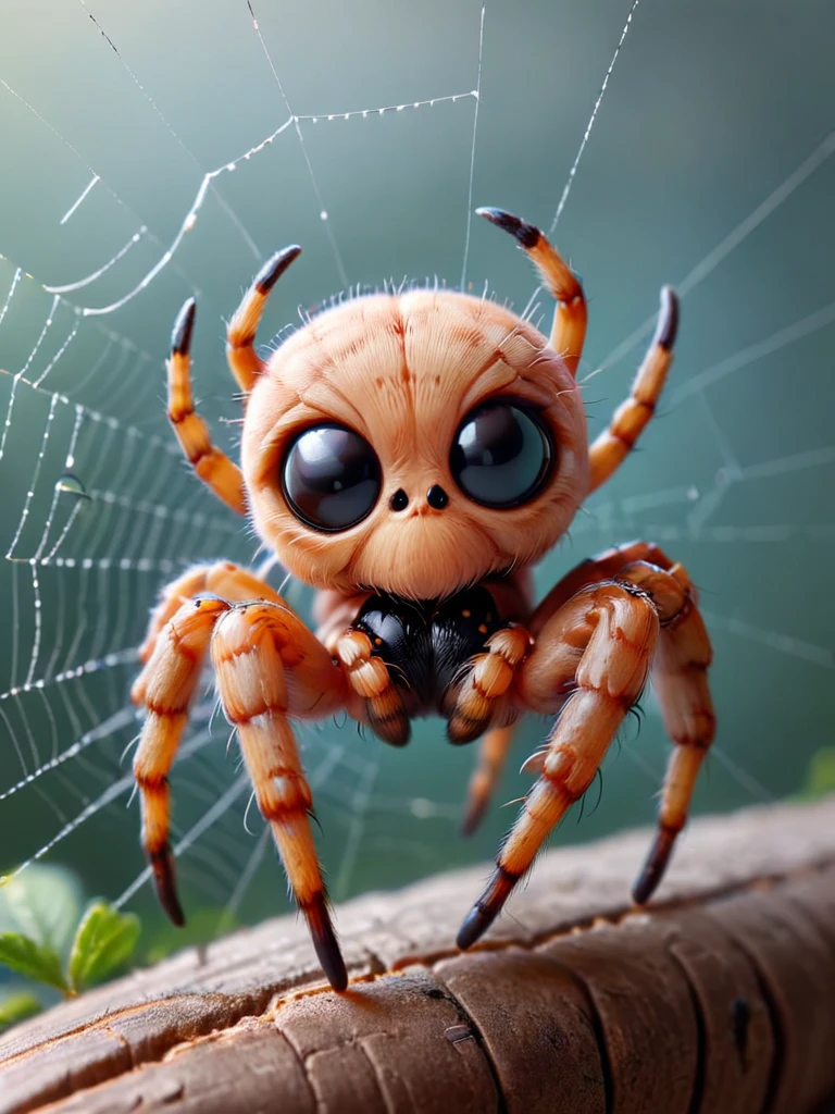 zhibi, chibi, spider vagina animal, little spider, chibi spider, cute happy spider, sitting on a spider web