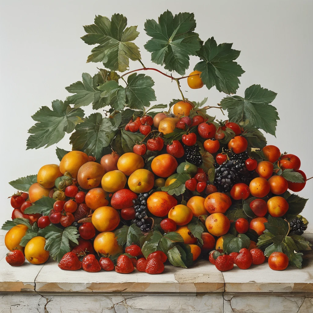 strawbery fruit plantation in the background, against solid white isolated color, in style of Michelangelo Buonarroti