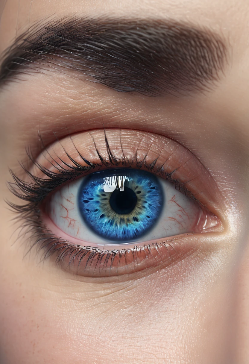 A highly detailed and realistic 3D render of a perfect blue eye, blue whale cross her eye ultra-detailed, hyperrealistic, photorealistic, extremely sharp focus, cinematic lighting, vivid colors, mesmerizing, stunning, breathtaking, masterpiece, 8k