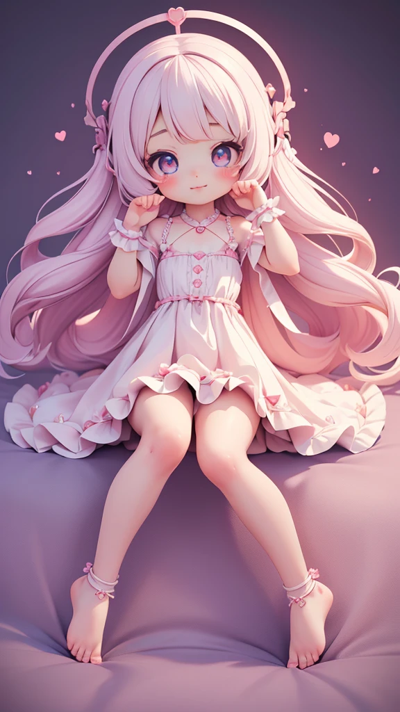 ((divine)), ((petite bishojo, little girl)), ((kawaii face)), ((kawaii eyes)), ((masterpiece)), ((best quality)), ((ultra detailed)), (exquisite), (depth), (crisp), ((8k)), ((beautiful and aesthetic)), (super detailed skin), ((high standard)), ((highres)), ((perfect anatomy)), (full body), (blush), (lipstick), ((kawaii pose)), (strap slip), (barefoot)