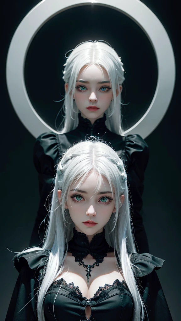 girl with white hair, black gloves, gothic,4K, masterpiece, perfect body, stem,perfect eyes,   green eyes,perfect shading, perfect lighting, best quality, work of art, ultra detailed, detailed clothing