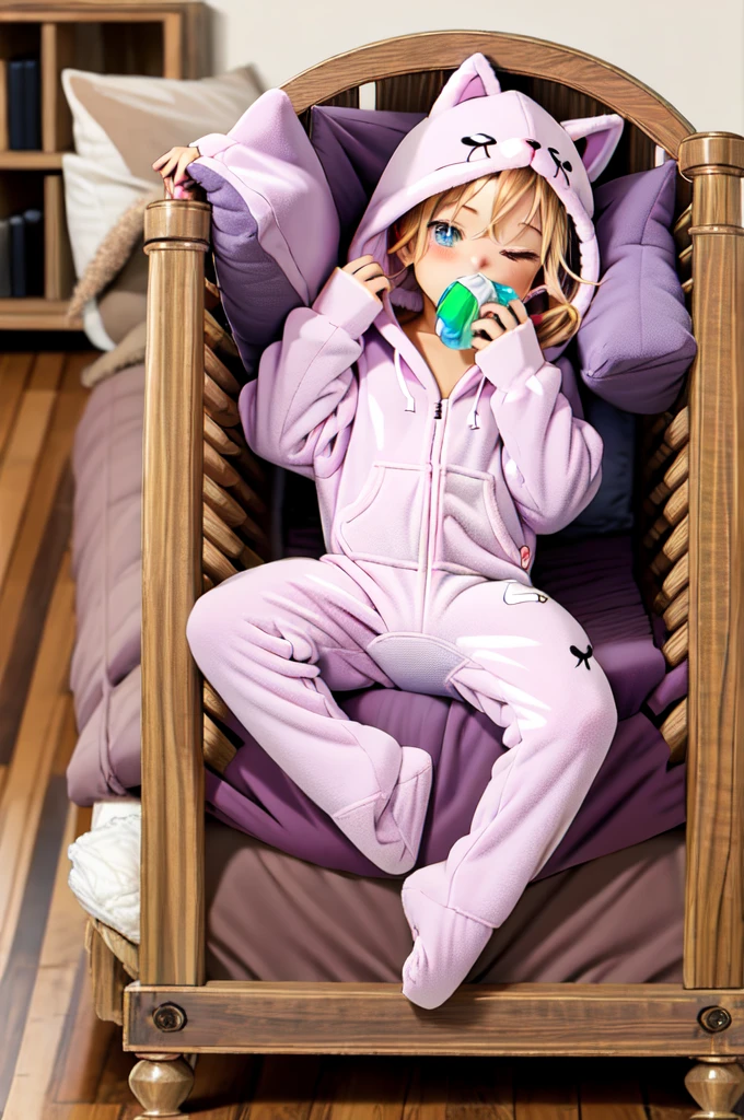 An anime image of a small boy who’s sleeping , (wearing fox hoodie-footie pjs), (((wearing a diaper))), ((sleeping soundly in a crib)), (crib), pacifier, peaceful expression, soft lighting, solo, ((1boy)), warm colors, highly detailed, extremely detailed, masterpiece, anime style, beautiful detailed eyes, soft bedding, plush fox hoodie, adorable, comfort, cozy, restful, hood up,