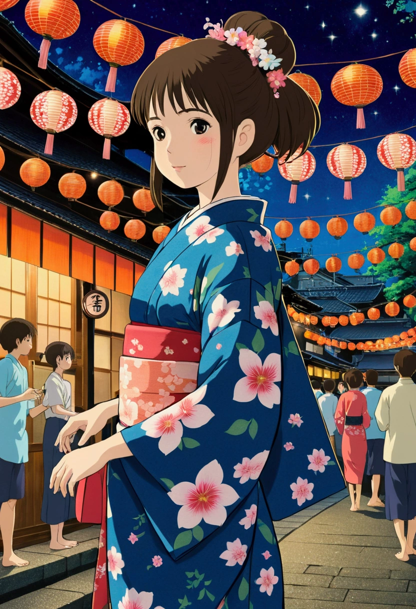 Ghibli summer night festival market Yukata girl