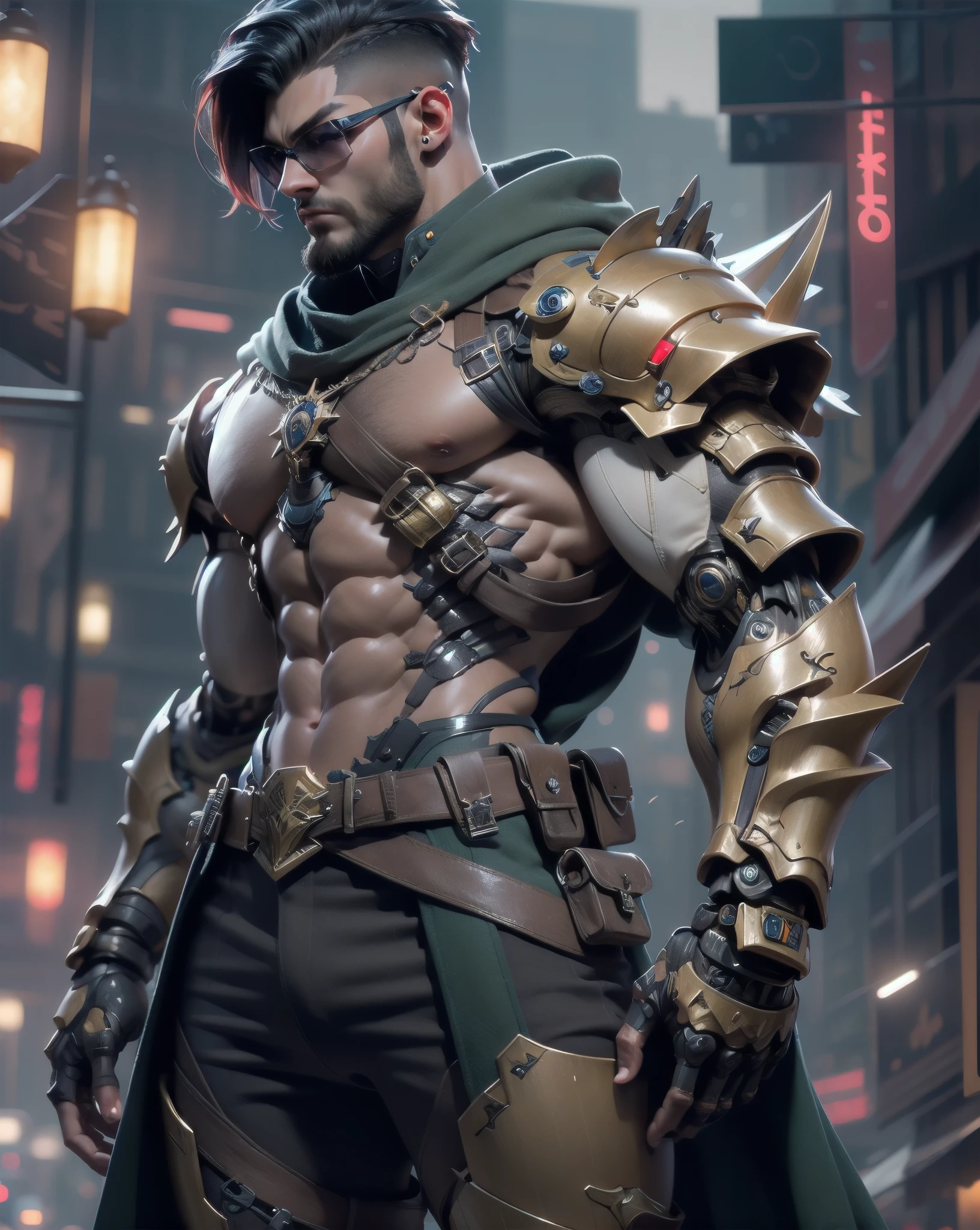 a man with a sleek yet tactical armored leather military trench coat, flat masculine chest, mechanical mecha knight head with a narrow visor, sleek and revealing armor plated under suit with waist cut outs, beautifully engraved upper arm and shoulder armor, androgynous charm with slim yet heavily muscled physique, sylphlike with a sleek waist, toned yet beautifully sleek cybernetic arms and mechanical arms and legs, mecha muscles, brass metal armor and brown leather, dieselpunk, best quality, 4k, 8k, highres, masterpiece, ultra-detailed, realistic, photorealistic, photo-realistic, HDR, UHD, studio lighting, ultra-fine painting, sharp focus, physically-based rendering, extreme detail description, professional, vivid colors, bokeh, portraits, concept art