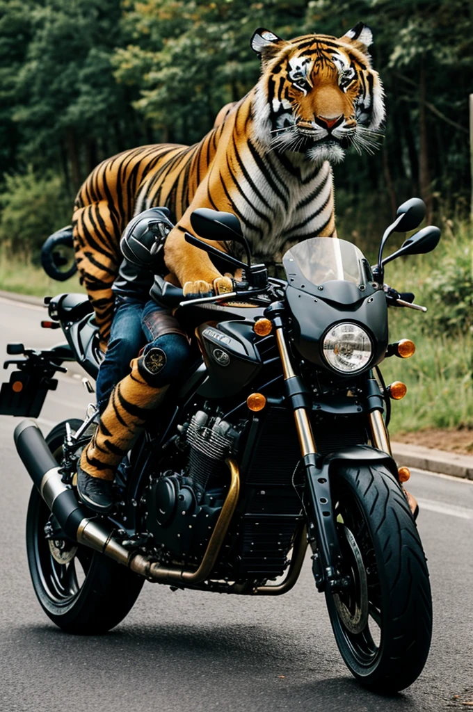 Tiger on a motorcycle in a black jacket