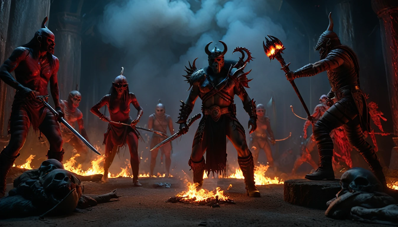 (3D rendering:3.1) in (medium full shot:3.1) in (back view:3.1) of lot of characters from a movie for slave girls from beyond infinity, inspired by Clyde Caldwell and Greg Rutkowski art, barbarian warriors with sword in battles against space creatures, monsters, daemons, aliens, mutant, with explosions, smoke and fire, (with Creepy, Sci-Fi, Fantasy and Horror:2.9) retro sci fi, Horror movie, very detailed body, moody, epic, ((Cinematic film)), ((Ultra Detailed)), Complex, ((Sharp Focus)), Object Texture, Studio Photo, Complex Details, ((Highly Detailed)), Photo Real Style, ((Hyper-realistic)), High Dynamic Range, (film grain:2.5), ((Realistic Textures)), 8K UHD, Nikon D 850, Kodak Portra 400, Fujifilm XT, rich colors, (3D rendering:3.1)