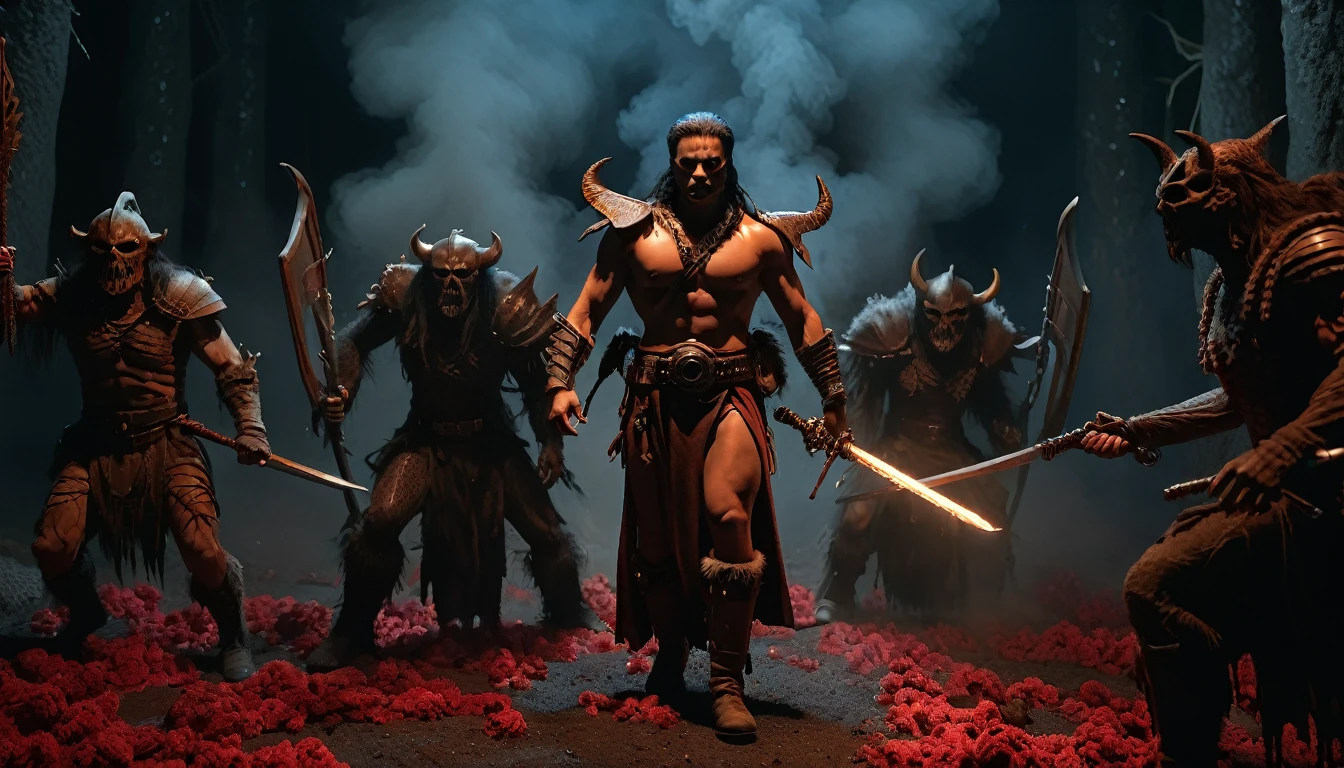(3D rendering:3.1) in (medium full shot:3.1) in (back view:3.1) of lot of characters from a movie for slave girls from beyond infinity, inspired by Clyde Caldwell and Greg Rutkowski art, barbarian warriors with sword in battles against space creatures, monsters, daemons, aliens, mutant, with explosions, smoke and fire, (with Creepy, Sci-Fi, Fantasy and Horror:2.9) retro sci fi, Horror movie, very detailed body, moody, epic, ((Cinematic film)), ((Ultra Detailed)), Complex, ((Sharp Focus)), Object Texture, Studio Photo, Complex Details, ((Highly Detailed)), Photo Real Style, ((Hyper-realistic)), High Dynamic Range, (film grain:2.5), ((Realistic Textures)), 8K UHD, Nikon D 850, Kodak Portra 400, Fujifilm XT, rich colors, (3D rendering:3.1)