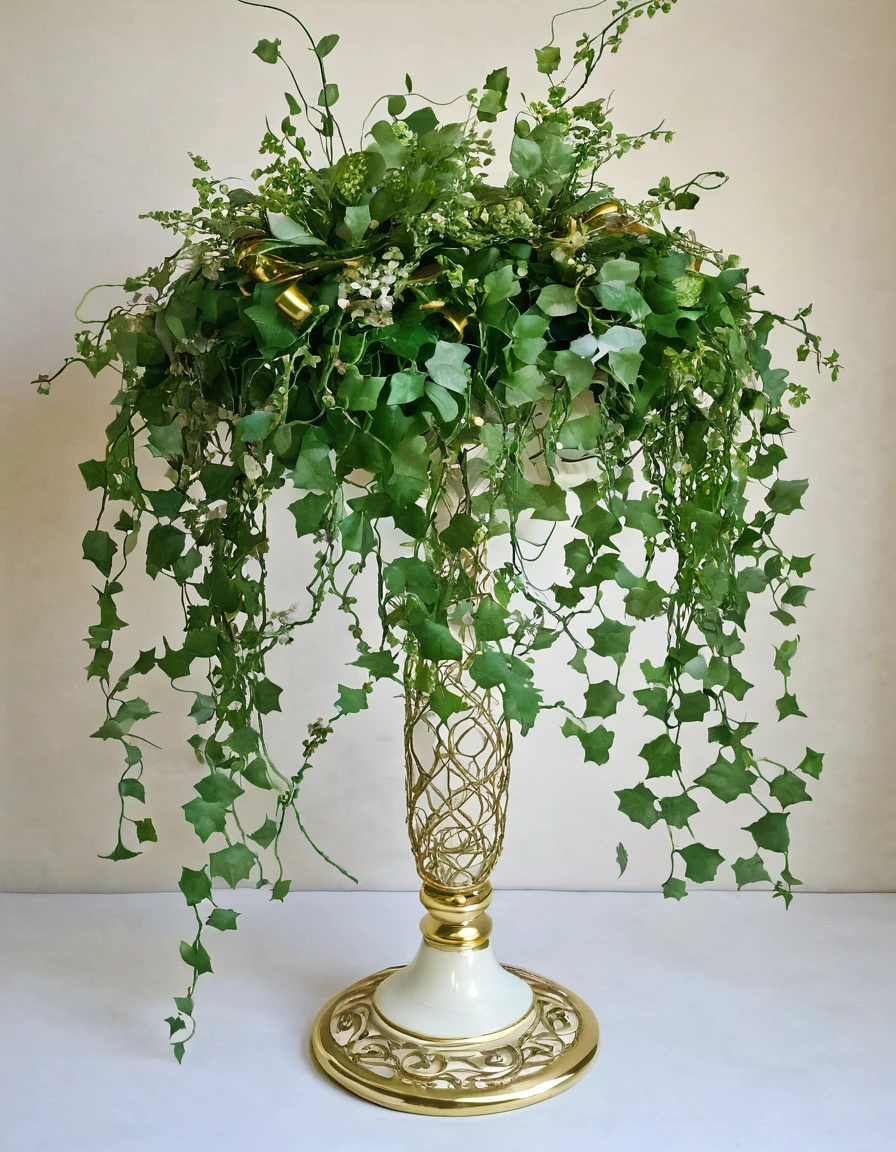Microphone base decorated with artificial decorative vines 