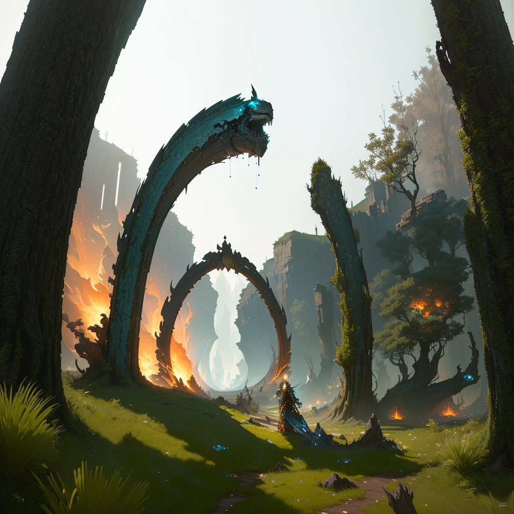 masterpiece, best quality, (extremely detailed CG unity 8k wallpaper), (best quality), (best illustration), (best shadow), absurdres, realistic lighting, (Abyss), beautiful detailed glow, art by PeterMohrBacher, fire, firey rings,