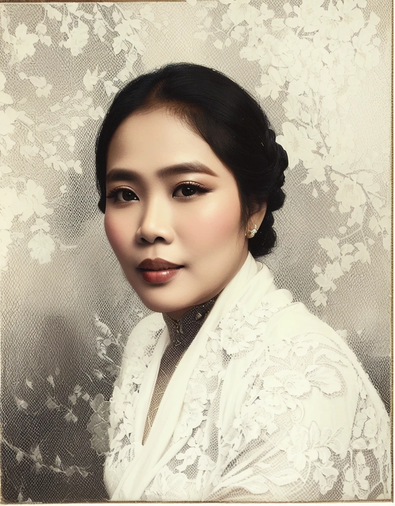 portrait of a Malay woman wearing a white kebaya