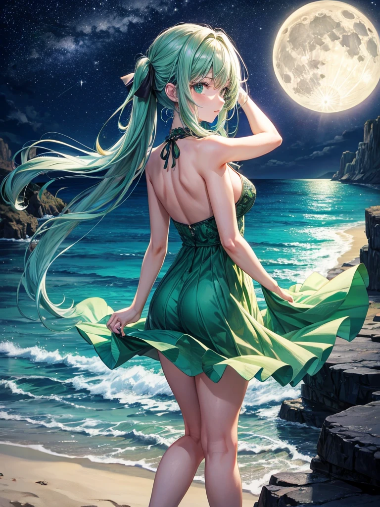 Night Sky Full Emerald Moon Emerald Beach