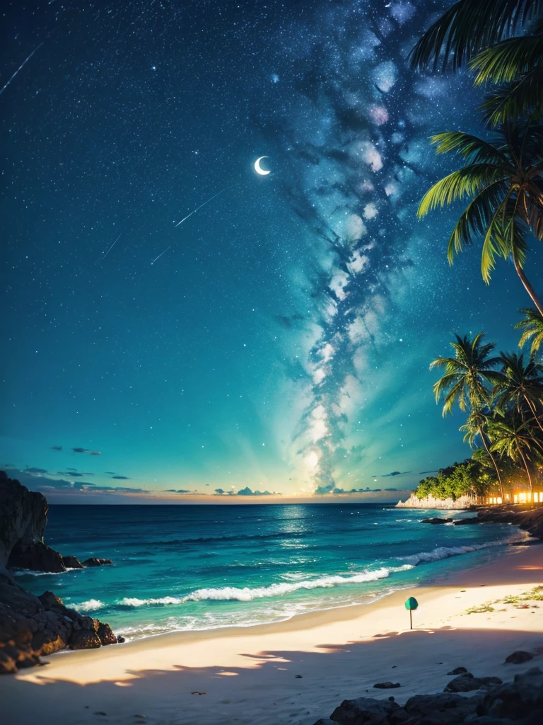 Night Sky Full Emerald Moon Emerald Beach