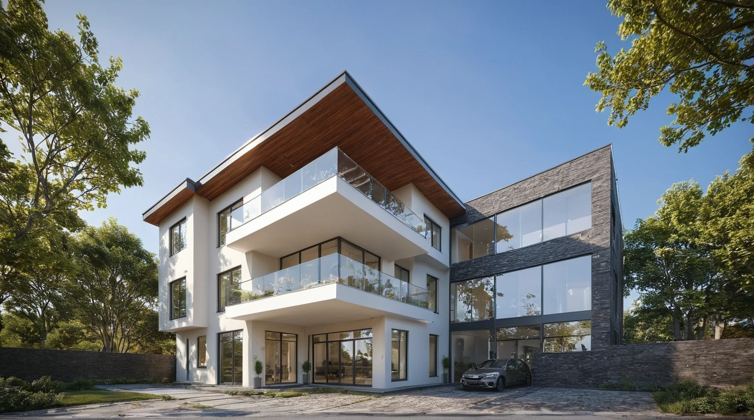 (Description of the first floor, white wall facade, glass ceiling, and additional black marble map, (LED aluminum bar lights installed in ceiling and ceiling for exterior design), (2-sided spotlight for exterior design on the fence and door of the house), lighting steps leading up to planting flowers), townhouse design, streets, roads, first-floor commerce, vehicles, pedestrians, busy streets, Photorealism, masterpiece, Hyperrealistic, best quality, perspective, volumetric lighting, natural light, three-stage building, day light, movie light, (Neutral lighting is suitable for the Building, light color thermometer lighting), (architectural design visualization), (reflection), (focus on object), (material normal bump real reflection), (scattered light), (light ray), (multi-beam light), (sunbeam) (multi-level reflection), (chao vantage software visualization render), (((Best Quality))), ((Masterpiece)), ((best illustration)), ((best shadows)), (( Super Detail)), (Intricate lines), (Photorealism),(hyper detail), ((archdaily)), ((award winning design)), (dynamic light), ((spotlight)), (perfect light), ( shimering light), ((photorealistic)), ((intricate detail)), ((extreme detail)), ((crazy detail)), ((octane render)), ((trending on artstation)), ((High- fidelity)), ((Viwvid)), ((Crisp)), ((Bright)), ((Stunning)), ((Eye-catching)), ((High-quality)),((Sharp)), ((day sun environment)), ((Illuminating)), ((Flawless)), ((High-quality)),((Sharp edge render)), ((medium soft lighting)), ((photographic render)) , ((detailed archviz)), ((reality environment))