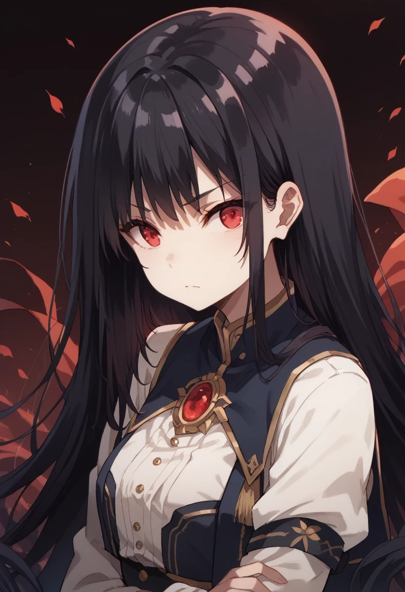 black hair hair,red eyes,long hair,