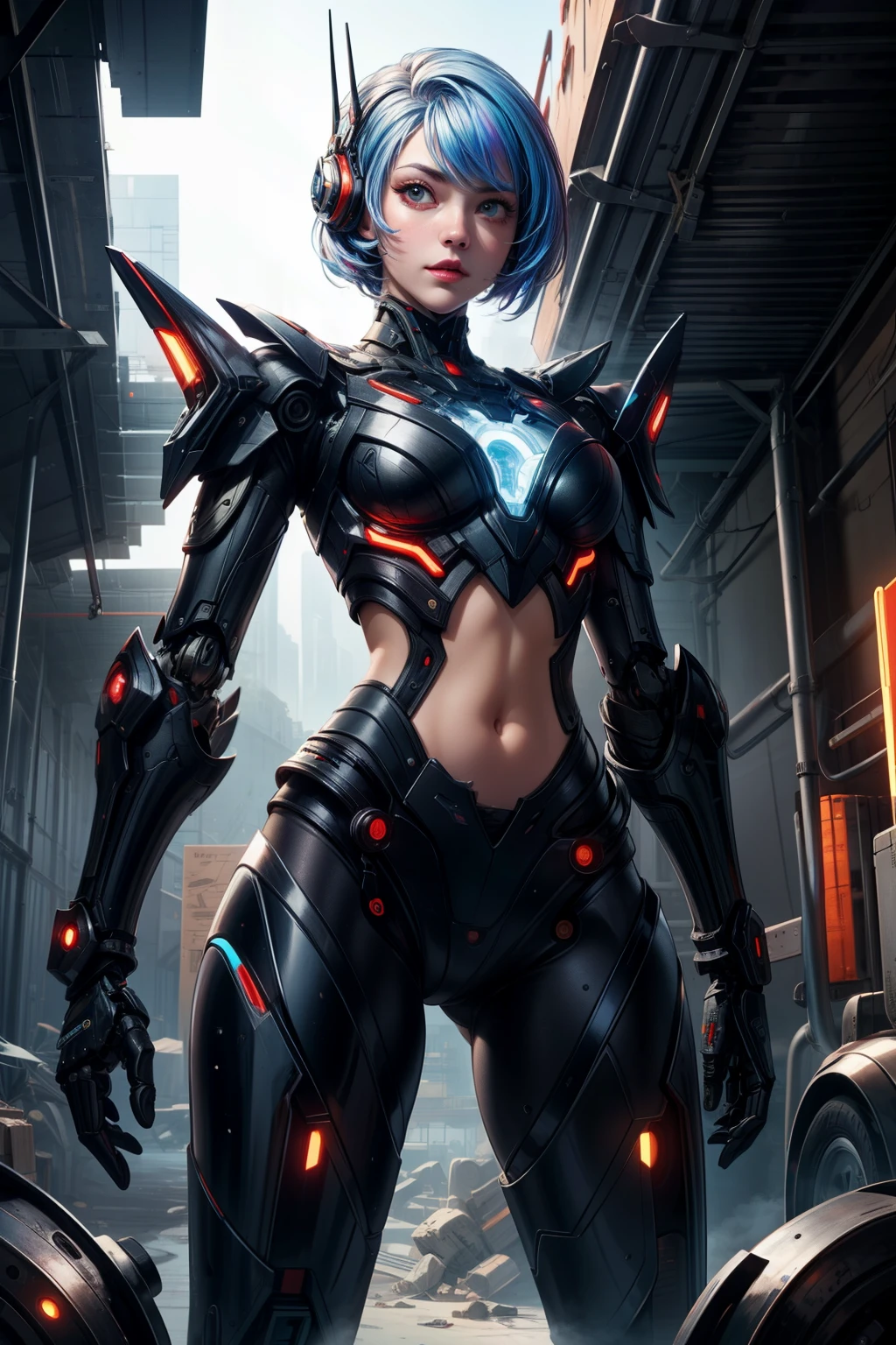 ((masterpiece, best quality)),illustration,ultra detailed 8k,photorealistic,sharp focus,highly detailed,professional lighting,colorful details,iridescent colors BREAK extreme long shot of a factory,largest mechanical robot construction like very futuristic shapes,microchip,computer,glowing,intricate details,shitu-mecha is standing in front of the audience,Navel
