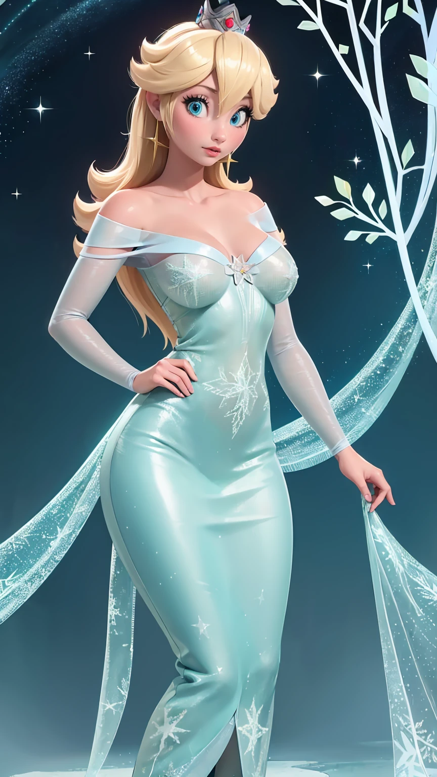 (Best Quality). (ultra detailed). (1 girl), looking at the viewer. (detailed background). beautiful detailed eyes. Delicate and beautiful face. (high saturation), big breasts, sagging breasts, (((sexy elsa costume))),