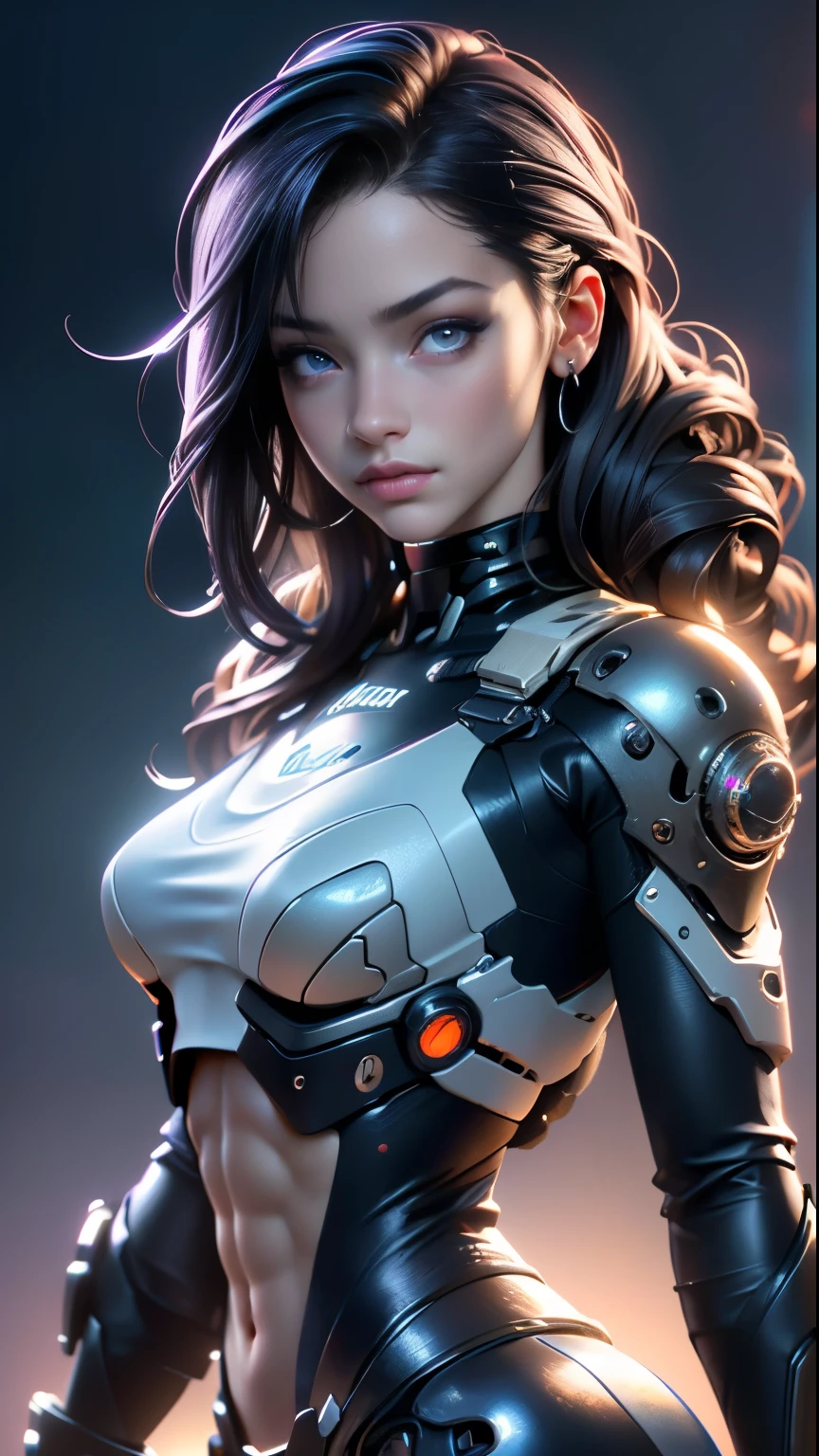 a woman with beautiful detailed eyes, beautiful detailed lips, extremely detailed eyes and face, long eyelashes, muscular body, barechested, sexy pose, dewy skin, water spray on the lower body, liquid milk, damp skin, big , cyberpunk-inspired short outfits, best quality, 4k, 8k, highres, masterpiece, ultra-detailed, realistic, photorealistic, HDR, UHD, studio lighting, ultra-fine painting, sharp focus, physically-based rendering, extreme detail description, professional, vivid colors, bokeh, portraits, sci-fi