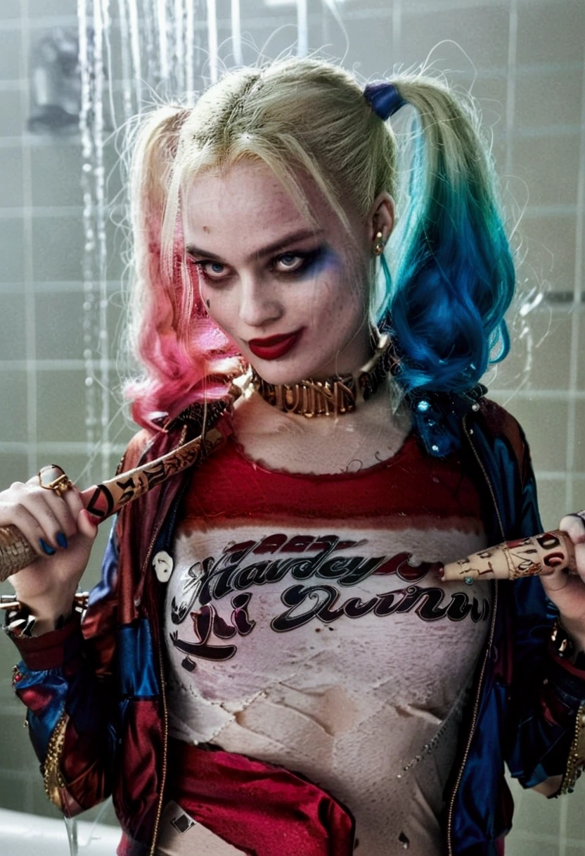 very sexy harley quinn taking a shower without cloths