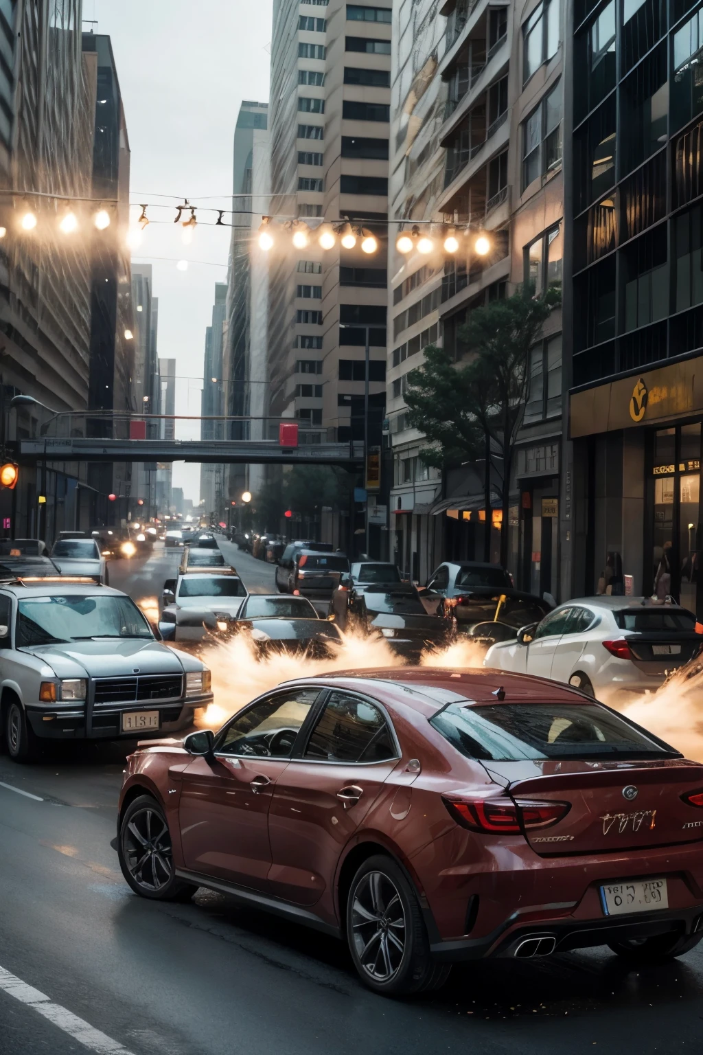 Cars fleeing an exchange of gunfire