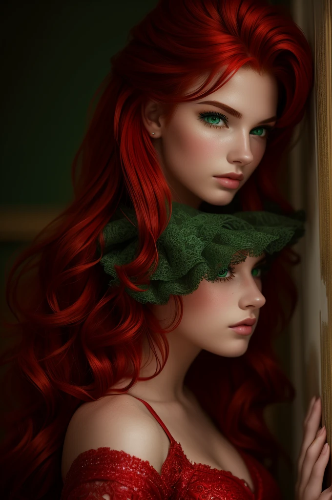 16 year old Shannon Tweed, ultra detailed face, ultra detailed green eyes, (((red hair))), (dress), (((masterpiece)))