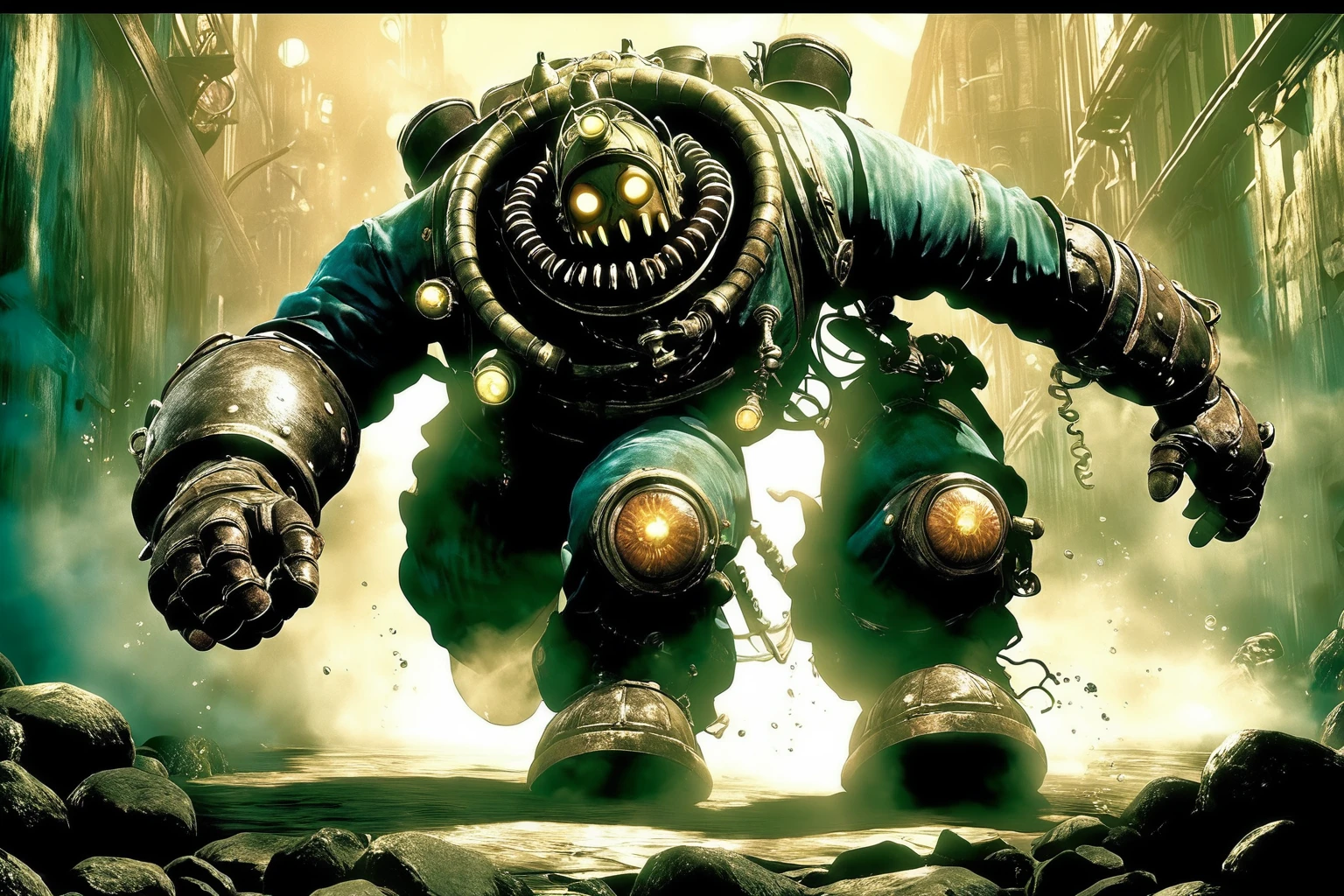 big daddy from bioshock running to the left
