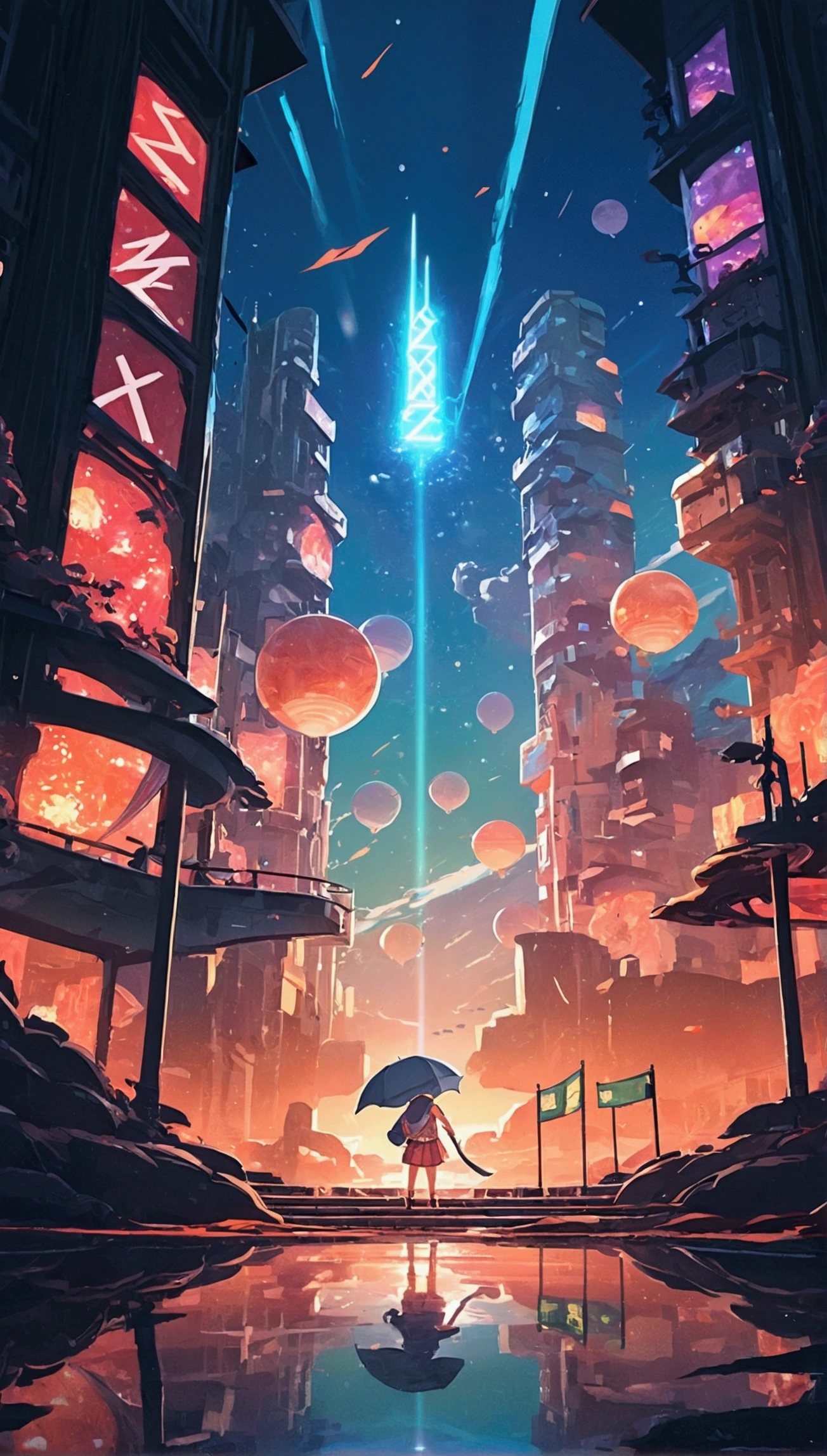animesque、Faraway view、landscapes、vanishing point、Outrageous resolution、hight resolution、ultra-detailliert、The upper half shows the universe、Below is the sea、Bright atmosphere、Fantasia、magia、Mare、Daylight hours、clean blue sky、sunlight shining、prisma、beautiful lighting、Bright lighting、Soft lighting、Lots of shining magic light、Iridescent light、(Spark:0.7)