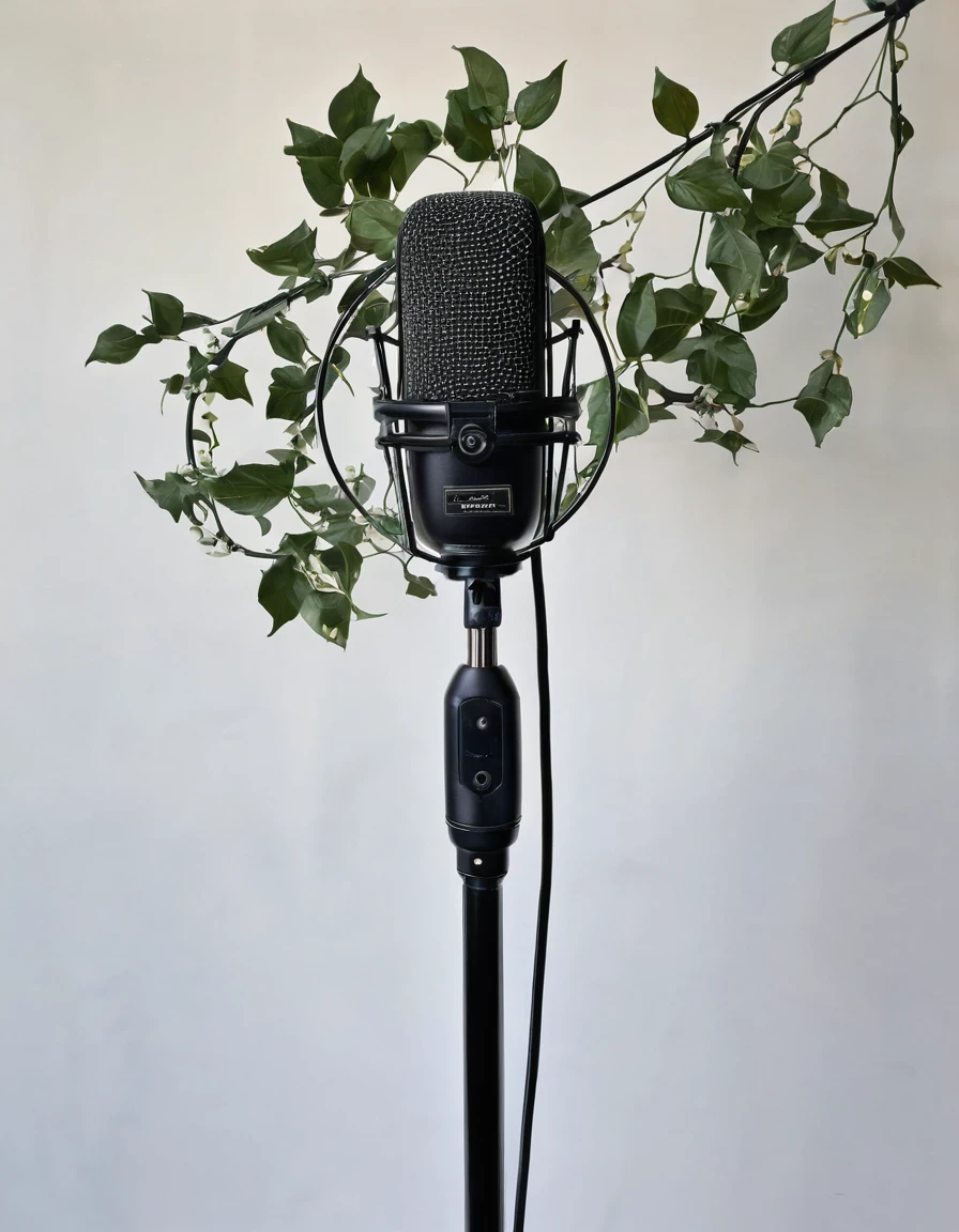  Boom microphone stand, decorated with decorative vines with black flowers.