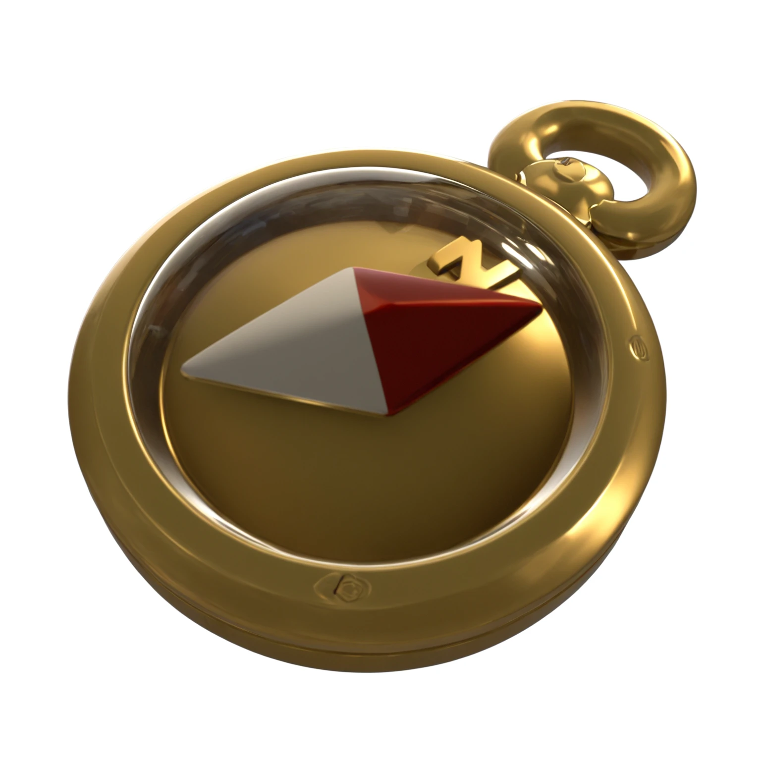 there is a Kaneko compass with a red and white arrow on it, Rendering in KeyShot, Pocket Watch, Pocket Watch, 3d icons for mobile games, rendered in cinema4d, Rendering in Cinema 4D, Kaneko, Designed in Blender, depicted as a 3 d render, compass, RPG item rendering, Render using a substance designer, Rendering in Blender，pixar cartoon style，masterpiece, best quality