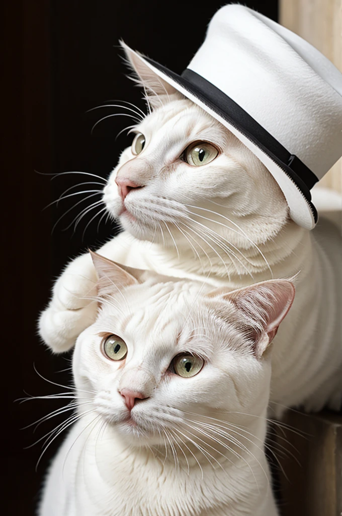 white cat with black hat