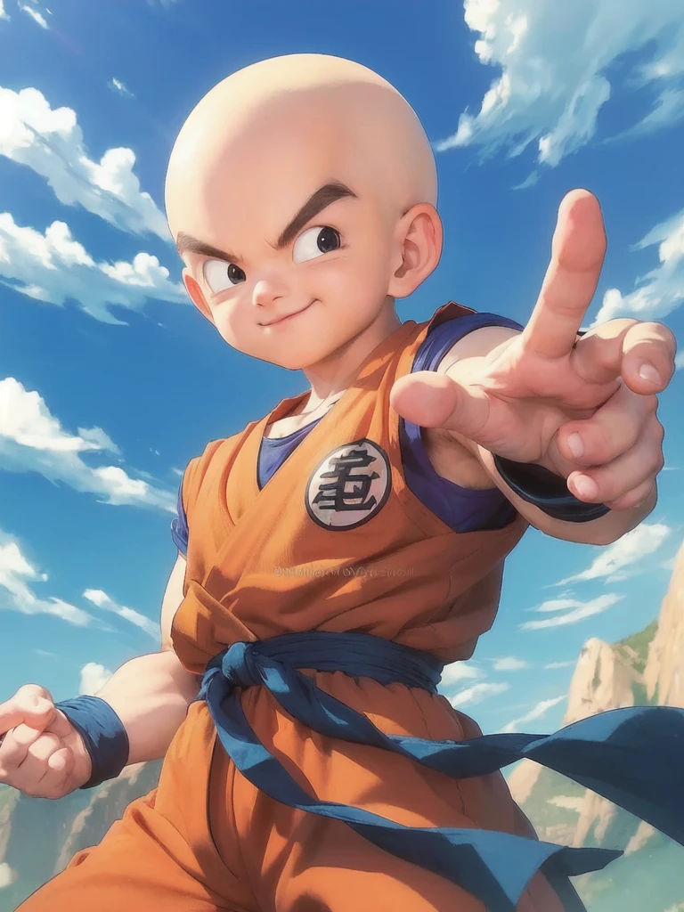 dragon ball krillin pointing at the camera with his finger, character dragonball, dragon ball style, dragon ball artstyle, high quality fanart, dragon ball, official art, dragonball, dragon ball concept art, krillin, high quality, dragon ball z style, handsome krillin, anime style character, dbz, hq artwork, krillin