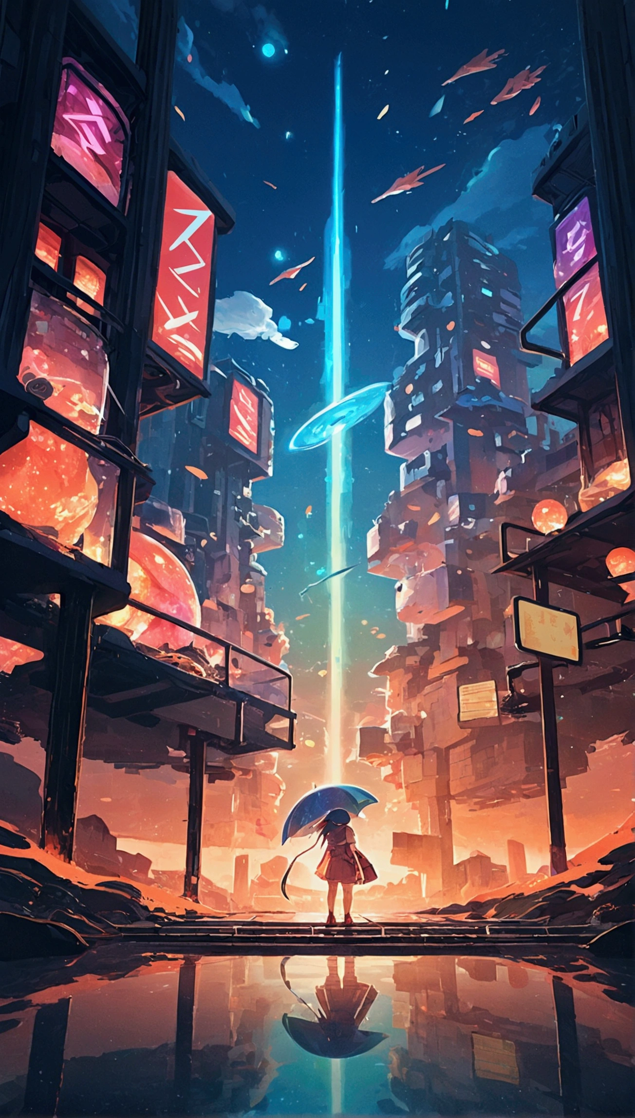animesque、Faraway view、landscapes、vanishing point、Outrageous resolution、hight resolution、ultra-detailliert、The upper half shows the universe、Below is the sea、Bright atmosphere、Fantasia、magia、Mare、Daylight hours、clean blue sky、sunlight shining、prisma、beautiful lighting、Bright lighting、Soft lighting、Lots of shining magic light、Iridescent light、(Spark:0.7)