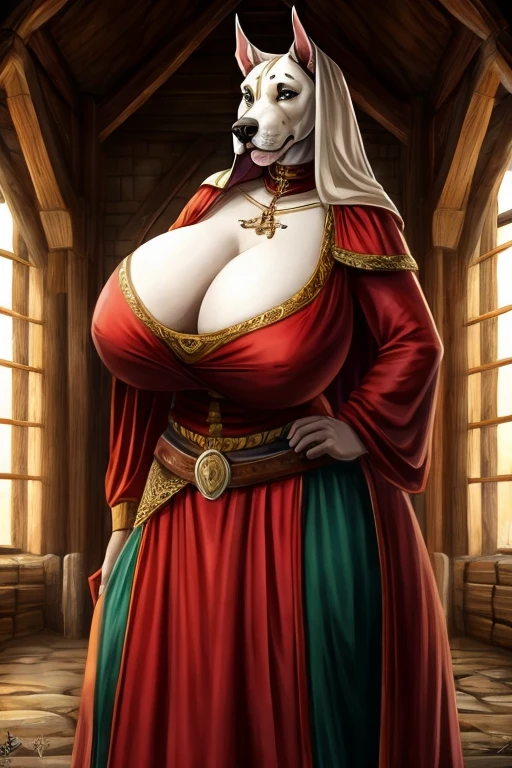 Medieval Great Dane dog with very large and huge breasts