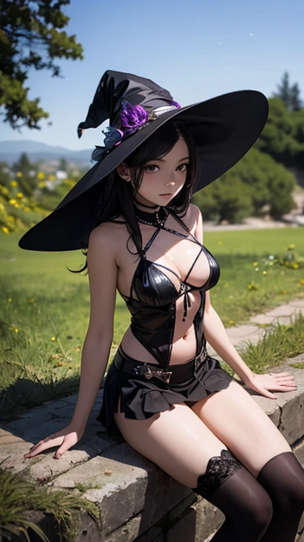 A girl around 10 years old，The sexy and beautiful demon cult witch&#39;s fallen image emphasizes the real-life photography style，Pale skin，Very long hair, Black straight hair. Large target、black eyes , With a strong and mysterious expression. Wearing a sexy suspender ultra-low-cut bikini,（（36L cup））， （（Hemisphere 1.7））More voluptuous and sexy, Something that matches her mysterious and strong personality. Comprehensive, Her presence will attract attention, Attract curious and inquisitive eyes. Big Breasts, light, Chromatic Aberration, Backlight, masterpiece, High Detail, high quality, 4K.(breast_catch,personally,povbreastcatch)。Makeup should be charming。Snake tattoos or skull tattoos can be added to the exposed skin appropriately.。The background can be designed with some flashy, extravagant and decadent atmosphere。The generated work requires the whole body to be perfectly reflected from hair to toes。