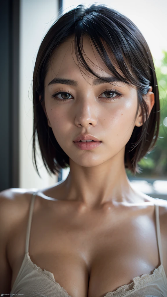 Chubby Japanese woman's upper body figure full body picture of The most beautiful 25 years old women to exist, black hair, dark eyes, ultra high resolution photo of a beautiful woman, short dress, detailed skin, iris detail, detailed fabric, peach fuzz, eyebags, detailed natural thin lips, hair shadows, dust, unedited thin lips, 8k photography, unedited skin, thin lips, clear skin, healing cuts, thin facial hair, model, hyper detailed eyes, subtle imperfections, macro hair detail, sharp focus, front facing face, looking straight forward, perfectly symmetrical face, head downcast, extreme photorealism perfect detail morning light photographic portrait, - --s 750