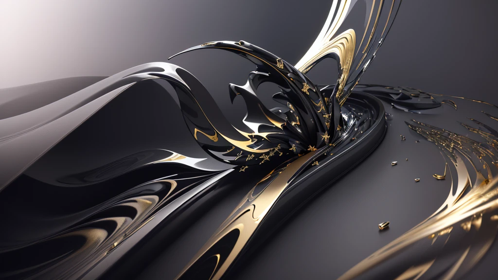 there is a shiny silver ((black and gold)) sculpture, abstract cloth simulation, abstract liquid, 3 d fluid simulation render, rendered in octane, liquid simulation background, rendered in redshift, soft organic abstraction, 3d rendered in octane, 3 d rendered in octane, flowing material, ultra detail. digital painting, smooth 3d cg render, rendered in arnold