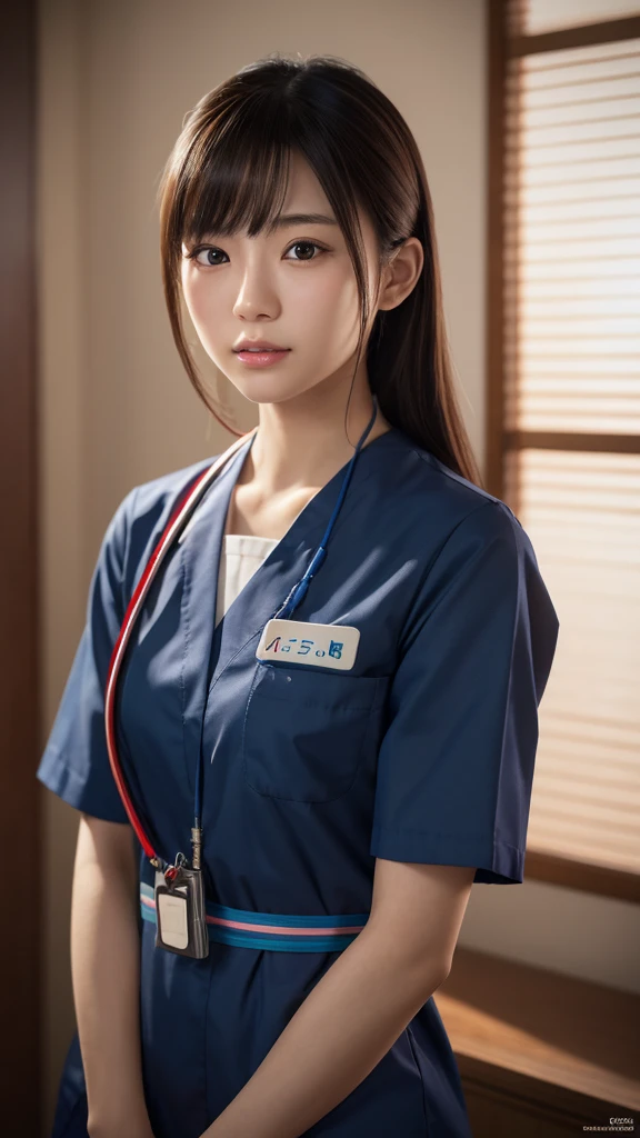 A beautiful young Japanese woman, around 20 years old, wearing a Nurses' Uniforms, ultra-detailed, 8K resolution, highly realistic, cinematic lighting, best quality, masterpiece, photorealistic, physically-based rendering, extremely detailed, vivid colors, professional, sharp focus, studio lighting