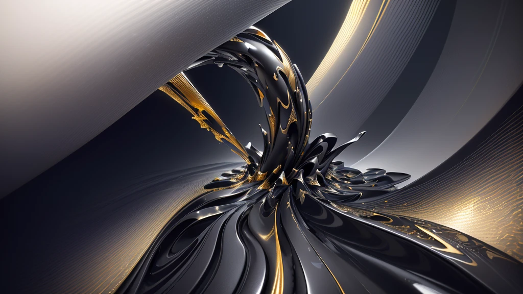 there is a shiny silver ((black and gold)) sculpture of tube, abstract cloth simulation, abstract liquid, 3 d fluid simulation render, rendered in octane, liquid simulation background, rendered in redshift, soft organic abstraction, 3d rendered in octane, 3 d rendered in octane, flowing material, ultra detail. digital painting, smooth 3d cg render, rendered in arnold