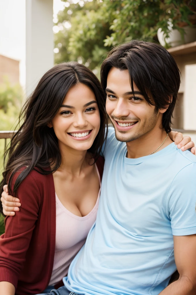 A happy couple together, smiling and enjoying each other's company.